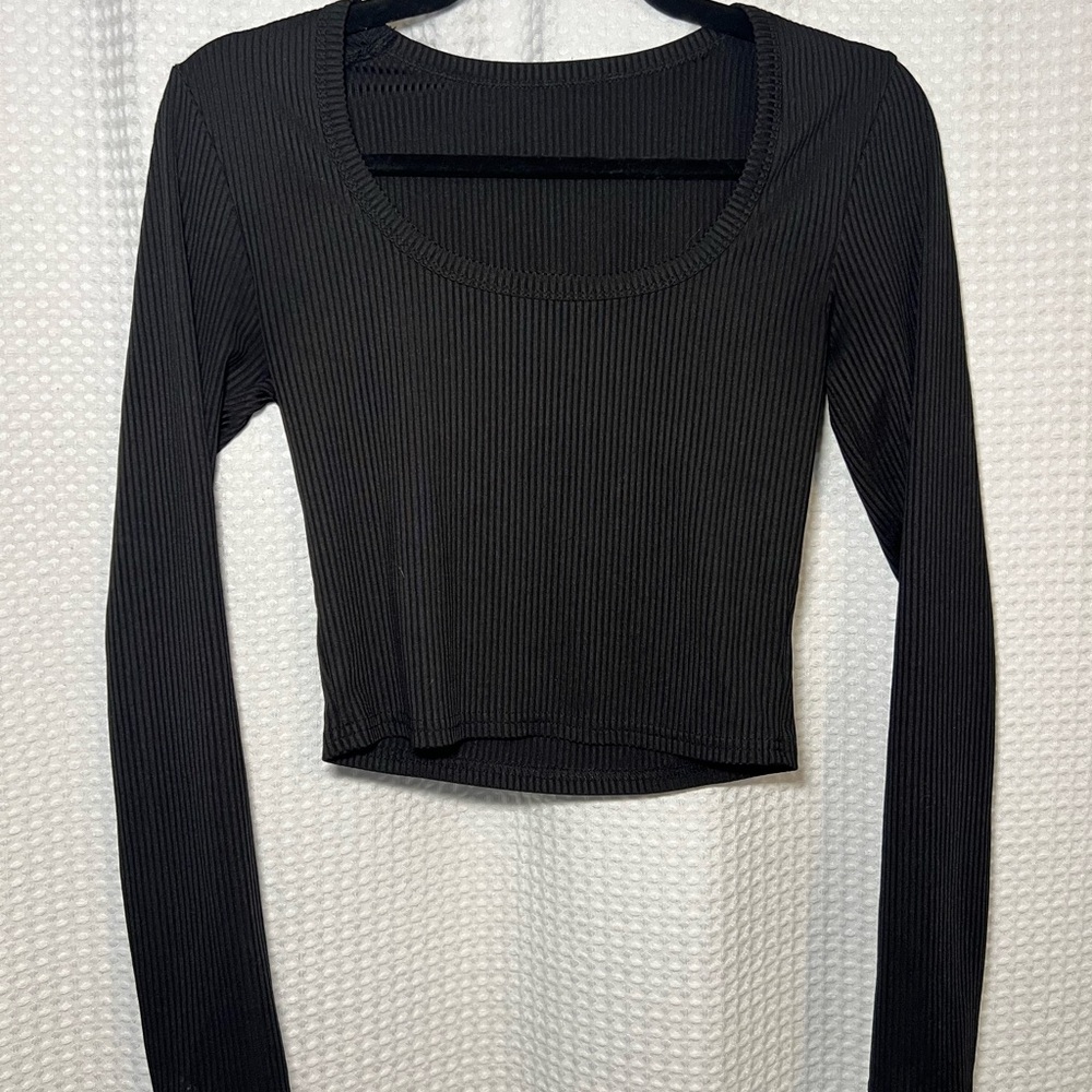 Black Ribbed Long Sleeve Top